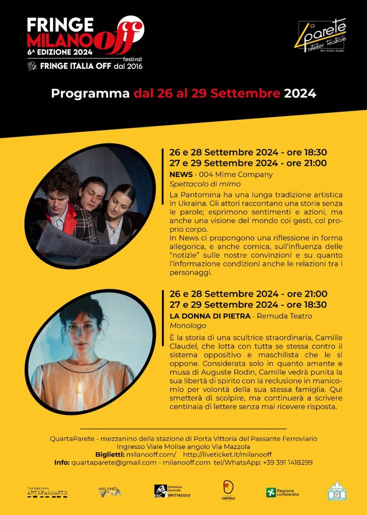 Fringe dal 26 al 29 settm 2024 Fringe dal 26 al 29 settm 2024