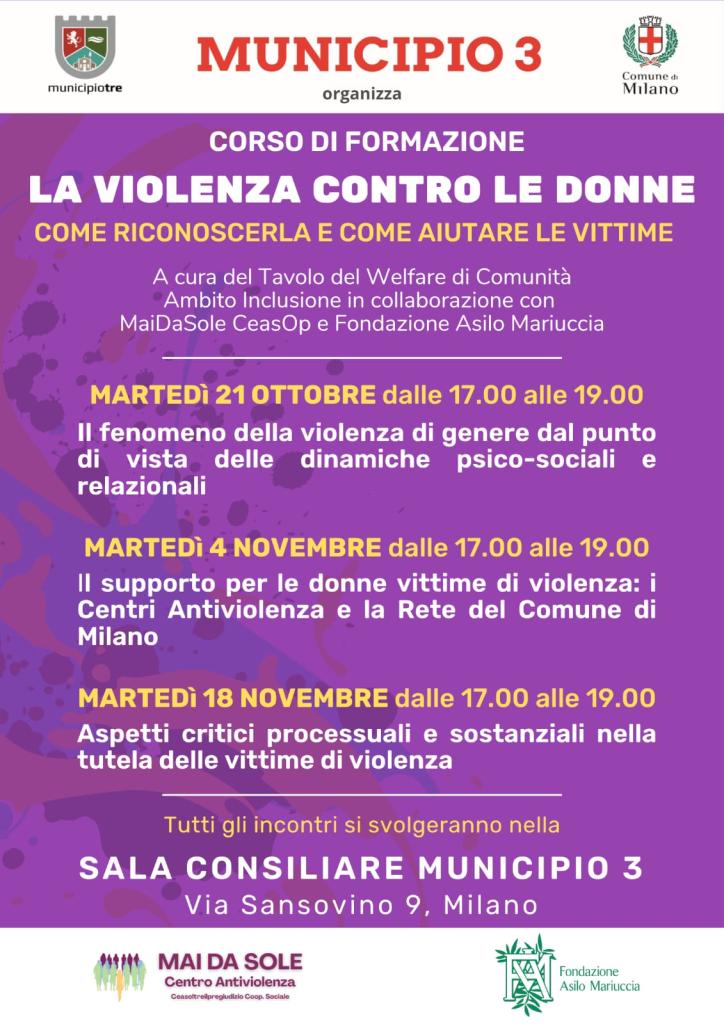 Corso contro violenza su donne