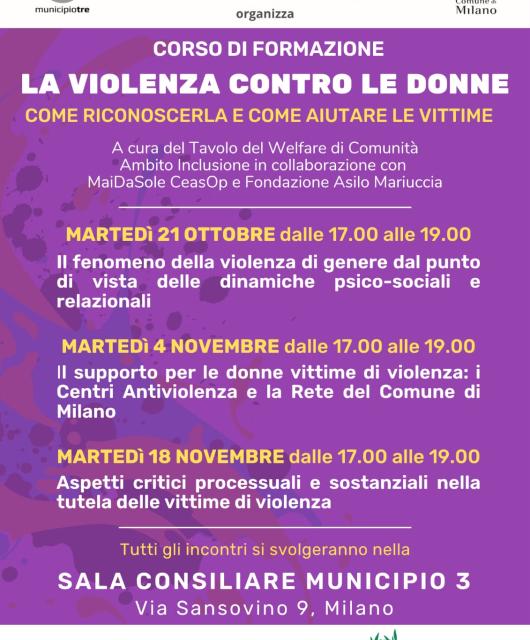Corso contro violenza su donne