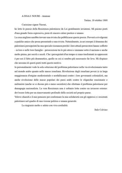 Lettera di Calvino a un palestinese Lettera di Calvino a un palestinese